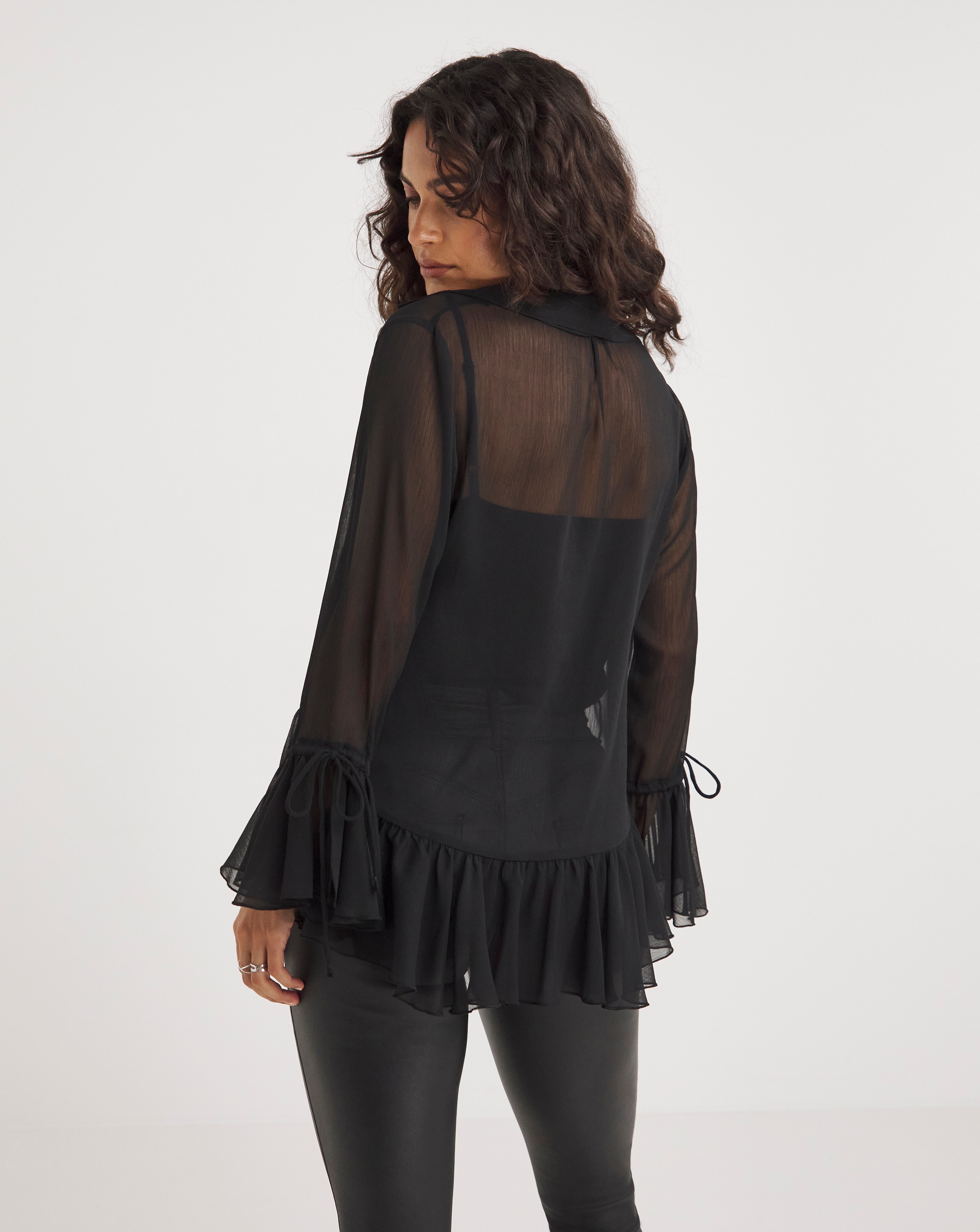 Black Ruffle Chiffon Blouse JD Williams