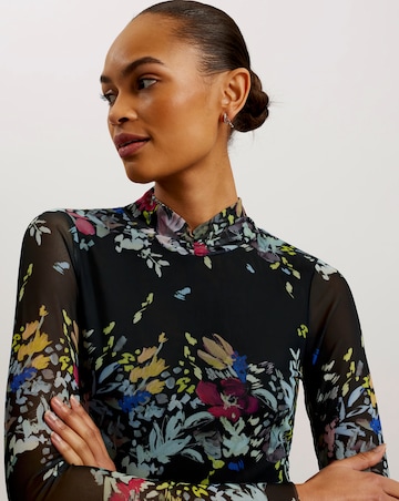 Ted Baker Printed Mesh Top With Sheer Back