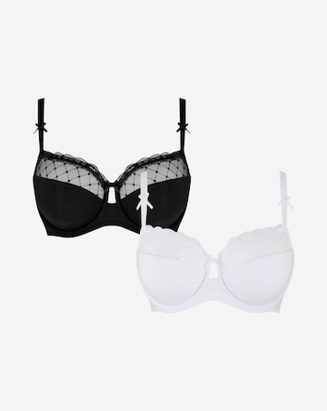 2 Pack Rachel Embroidery Balcony Bras B-G - Black/White