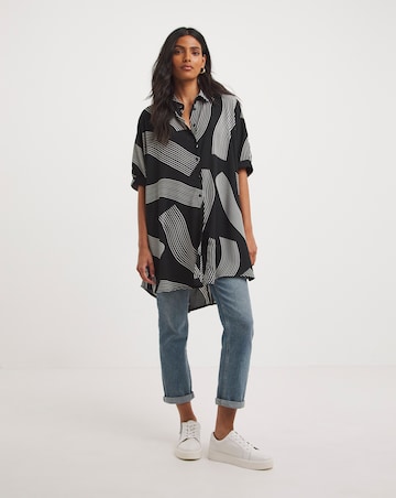 Mono Print Oversized Button Through Blouse