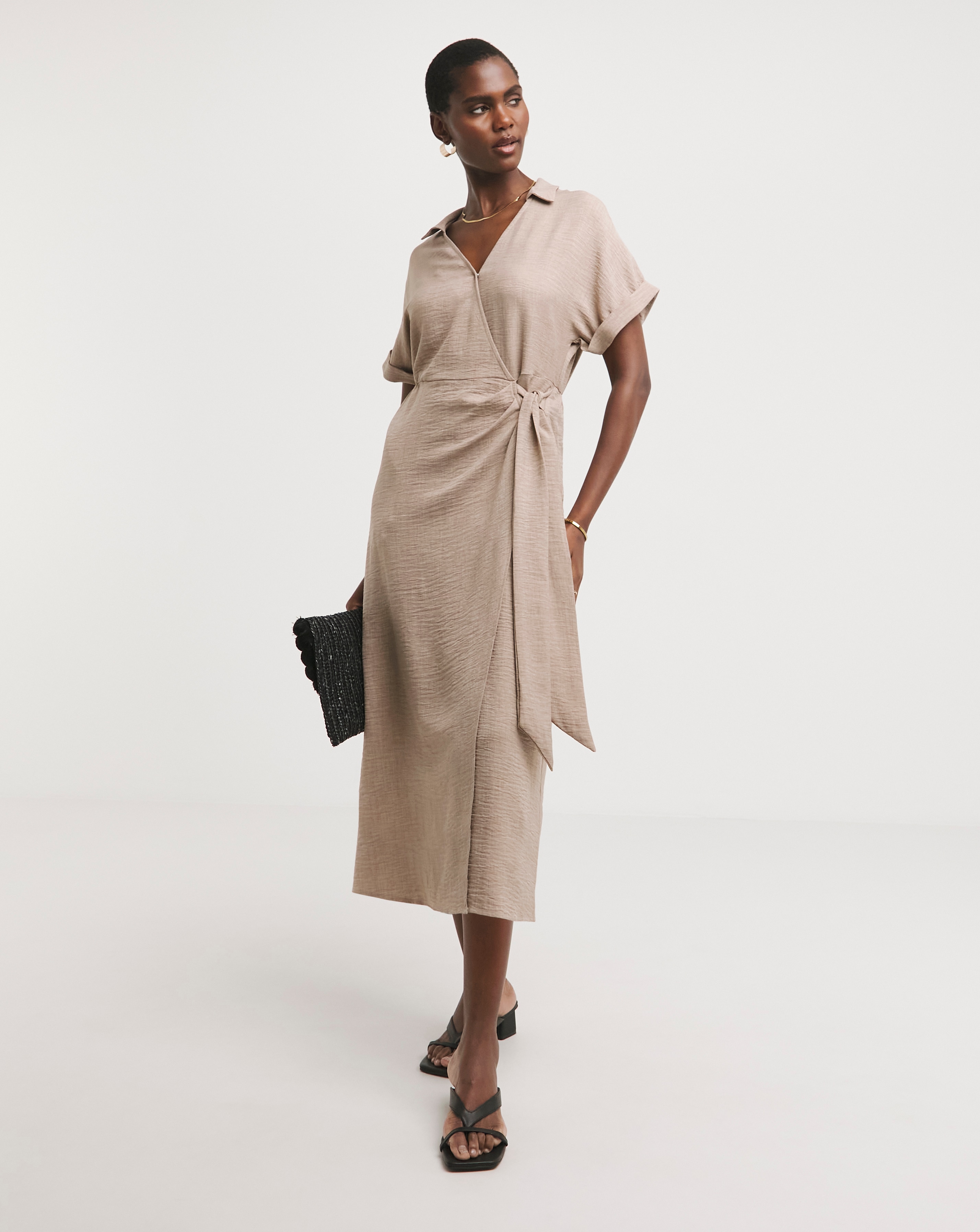 Textured Fabric Short Sleeve Wrap Dress JD Williams