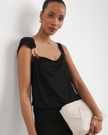 Black One Shoulder Trim Detail Top