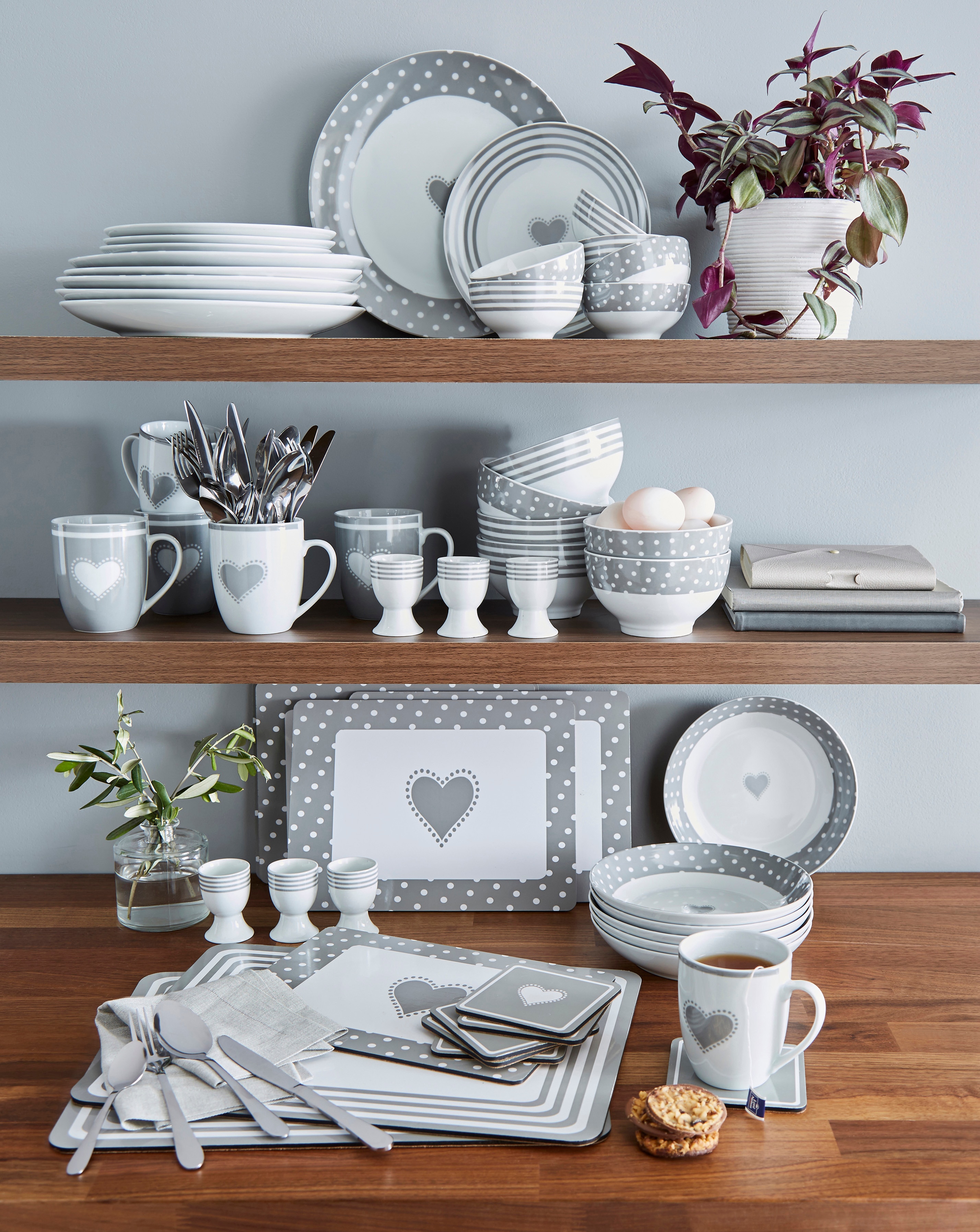 80 Piece Grey Heart Combo Dinner Set JD Williams