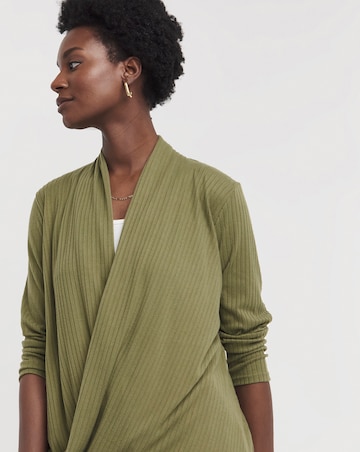 Khaki Ribbed Wrap Cardigan