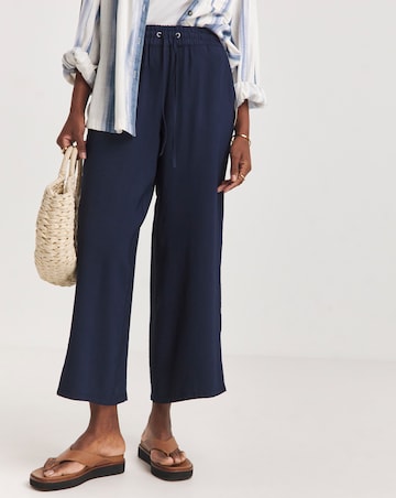 Blue Twill Soft Pull On Wide Leg Trousers