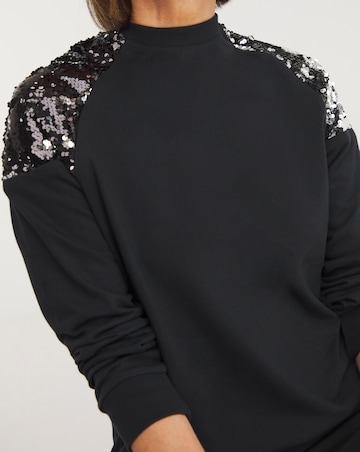 Black Raglan Sequin Detail Sweatshirt