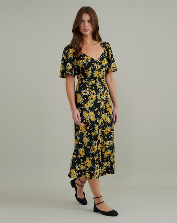 Nobody's Child Kimberly Midi Dress Yellow and Black Ditsy Floral