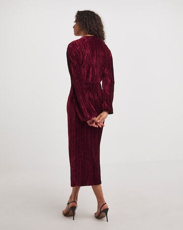 Pleated Velvet Midi Dress