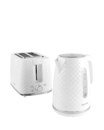 Salter Glacier Bundle 2 Slice White Toaster & Kettle 1.7L