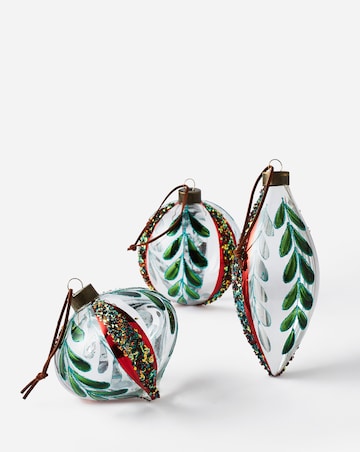 Green Leaf Glass Baubles - Set of 6