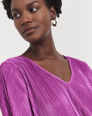 Purple V Neck Plisse Longline Top