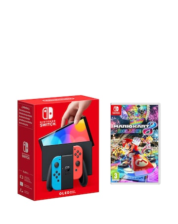 Nintendo Switch OLED Neon Blue & Red Console - Switch Mario Kart 8 Deluxe Bundle