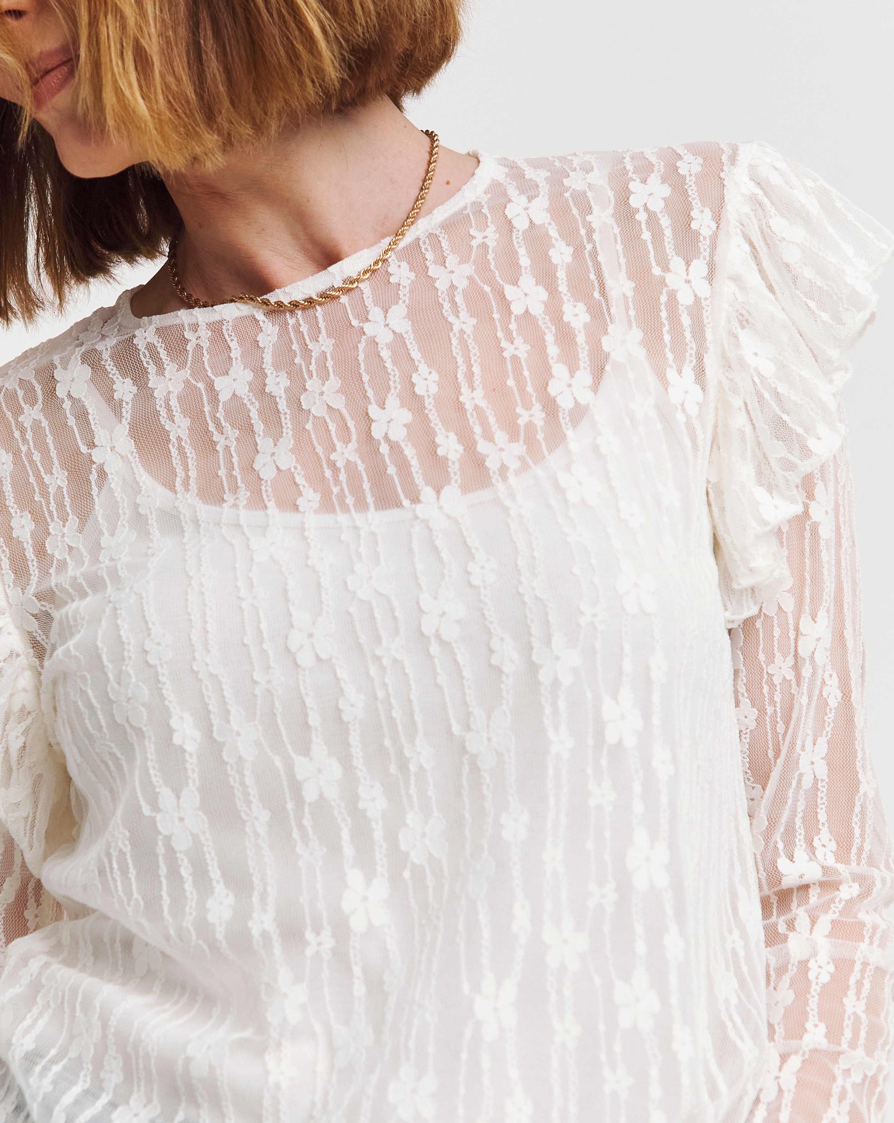 High neck lace blouse white best sale