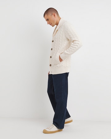 Ecru Cable Knit Shawl Neck Cardigan