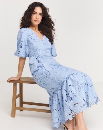 Joanna Hope Blouson Sleeve Belted Lace Dress