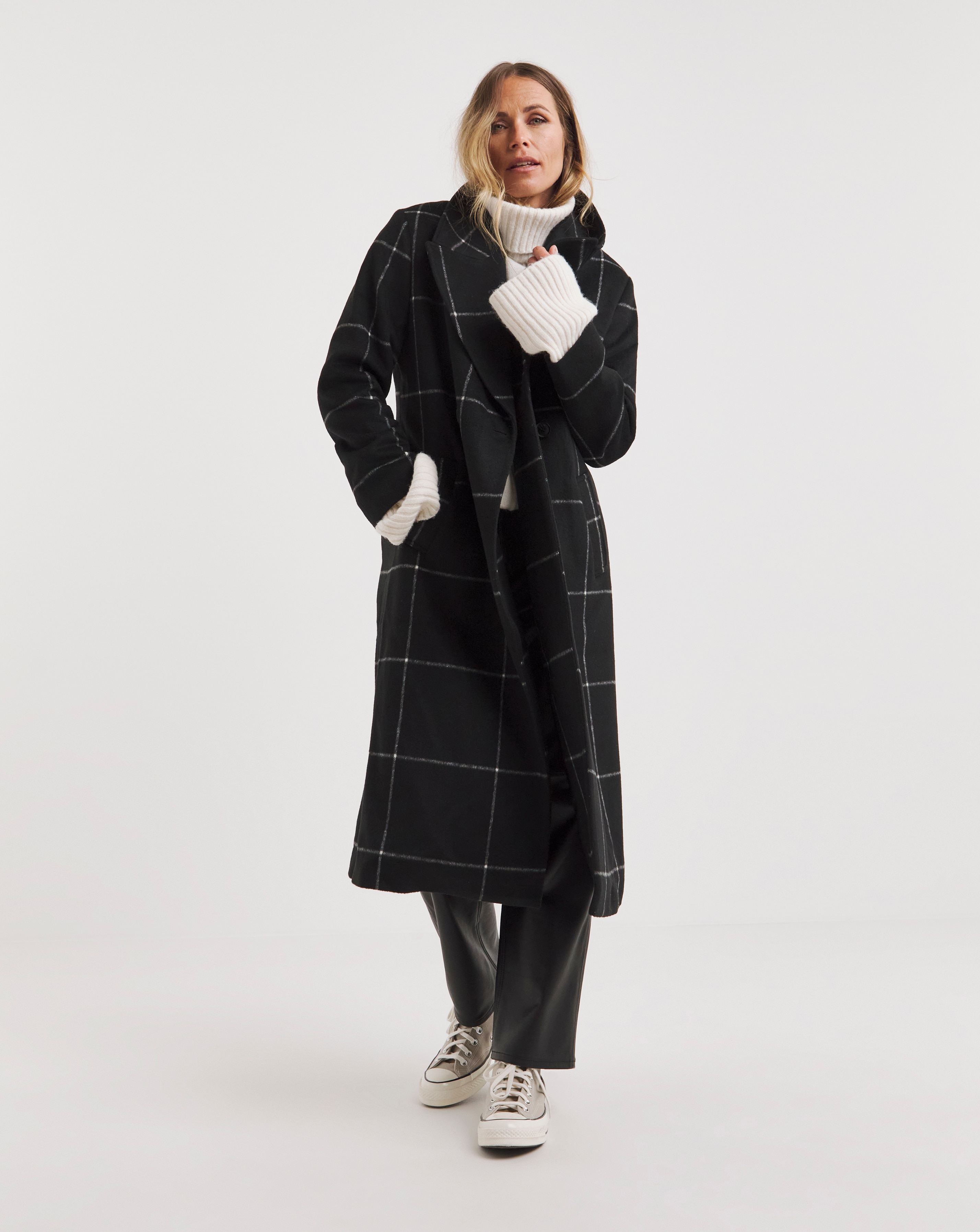 Black and white check coat womens hotsell