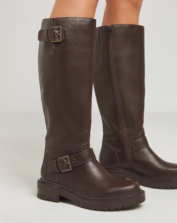 Eden Buckle Detail Knee High Boots Extra Wide EEE Fit Super Curvy Calf