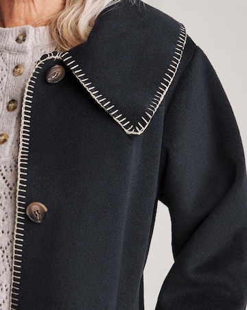 Julipa Navy Blanket Stitch Longline Coat