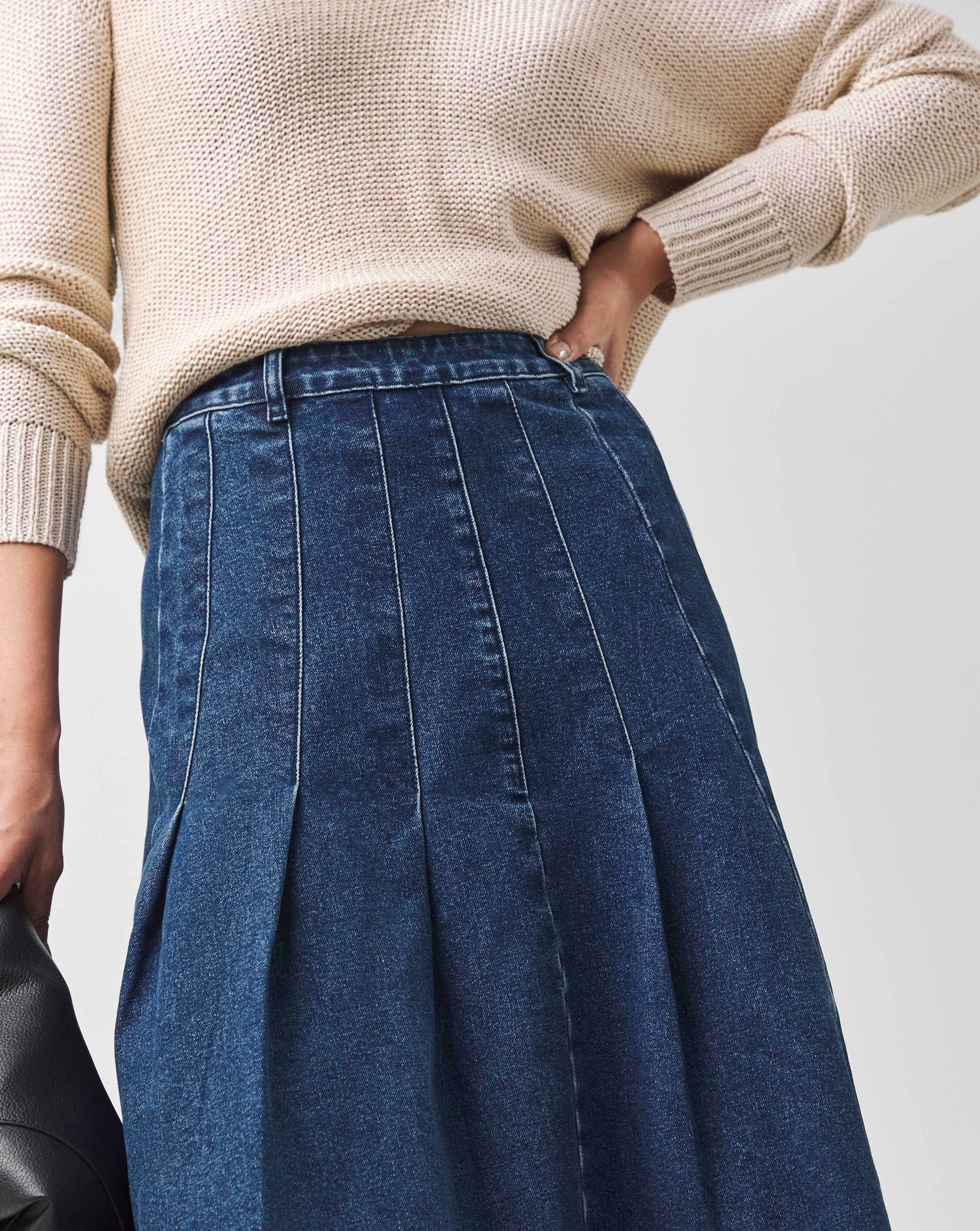 Pleated denim skirt best sale