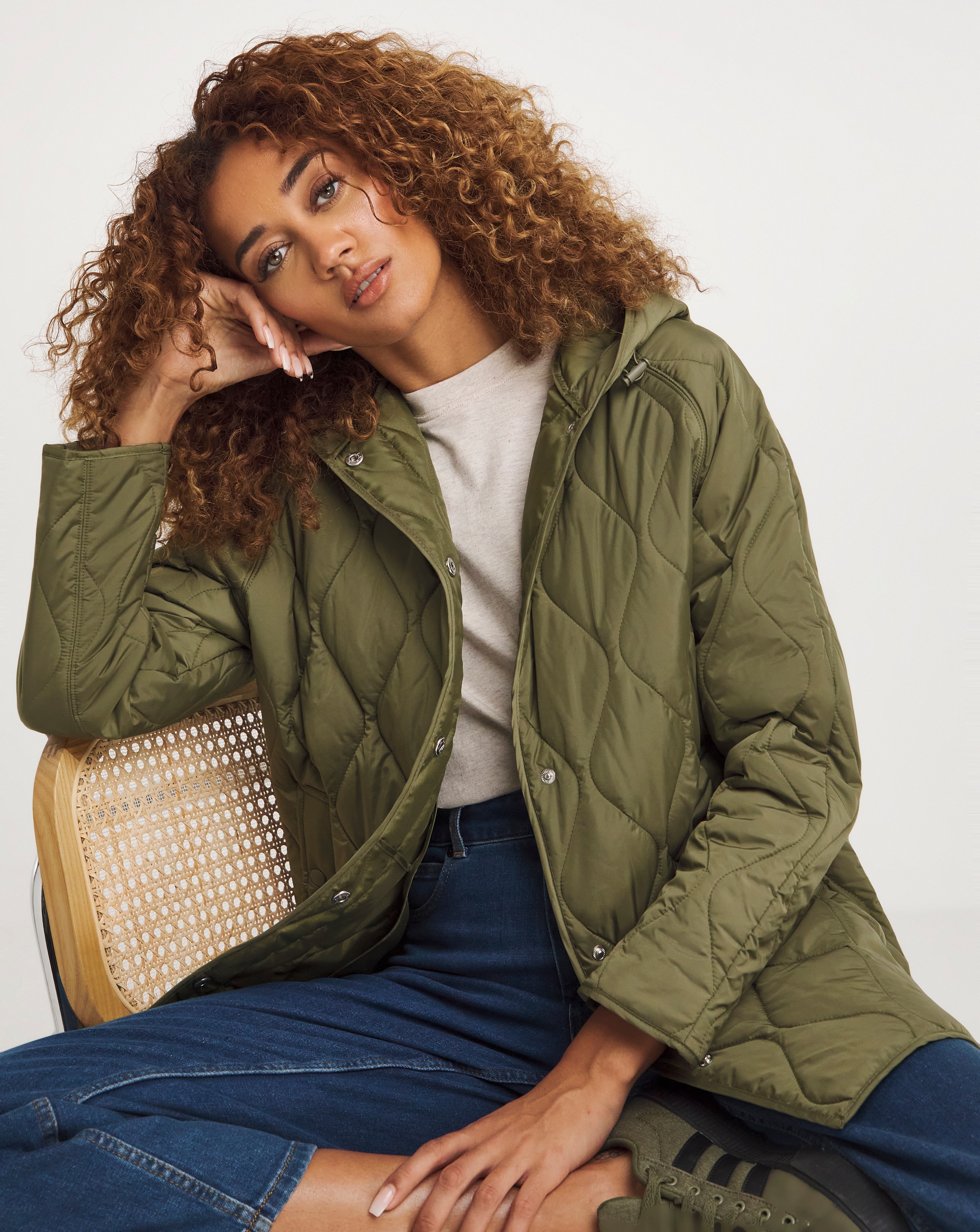 Khaki Hooded Quilted Jacket JD Williams