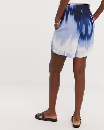 Blue Tie Dye Crinkle Shirred Waist Shorts