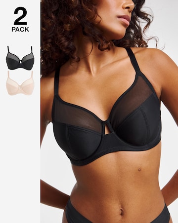 Pretty Secrets 2 Pack Maisie Mesh Minimiser Bras D-J - Black/Almond