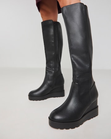 Leyner Stretch Wedge Knee High Boots Wide E Fit Standard Calf