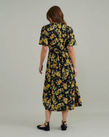 Nobody's Child Kimberly Midi Dress Yellow and Black Ditsy Floral