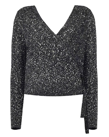 Ro&Zo Sequin Sparkle Wrap Top