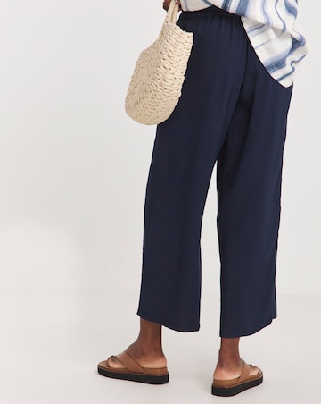 Blue Twill Soft Pull On Wide Leg Trousers