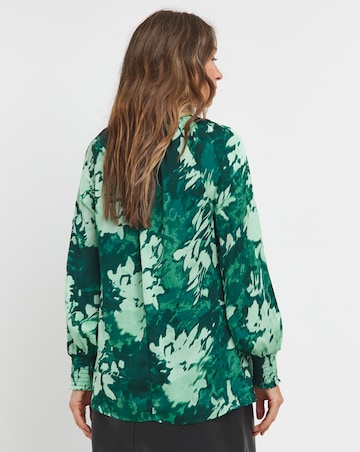 Womens Satin Cut Out Detail Long Sleeve Blouse - Green Floral