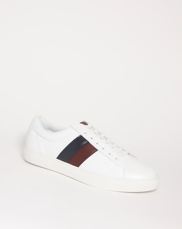 White Lace Up Trainer With Side Stripe Wide Fit