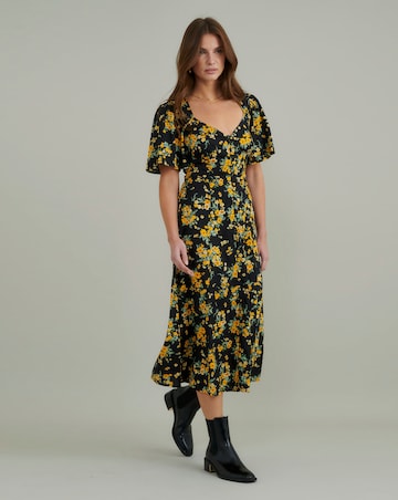 Nobody's Child Kimberly Midi Dress Yellow and Black Ditsy Floral