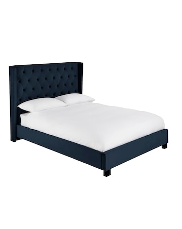 Allegra Winged Velvet Bed with 3 Layer Memory Foam Hybrid Mattress