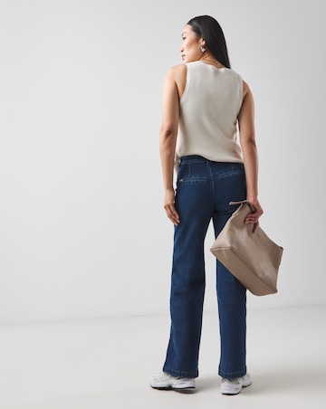 Blue Pocket Front Wide Leg Jeans