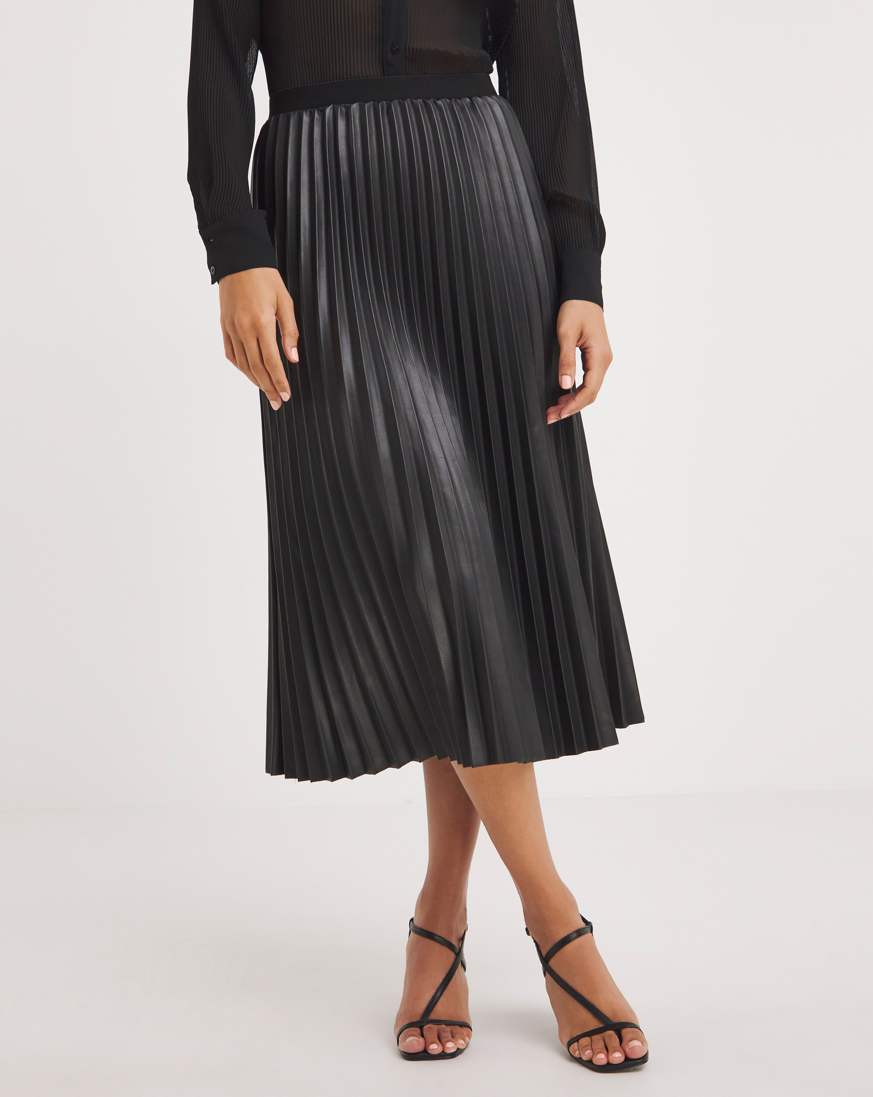 Black Pleated Faux Leather Midi Skirt JD Williams