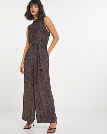 Black Glitter Tie Waist Jumpsuit