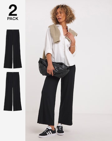 2 Pack Black Jersey Wide Leg Trousers