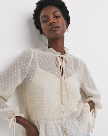 Womens Dobby Frill Smock Blouse - Ivory