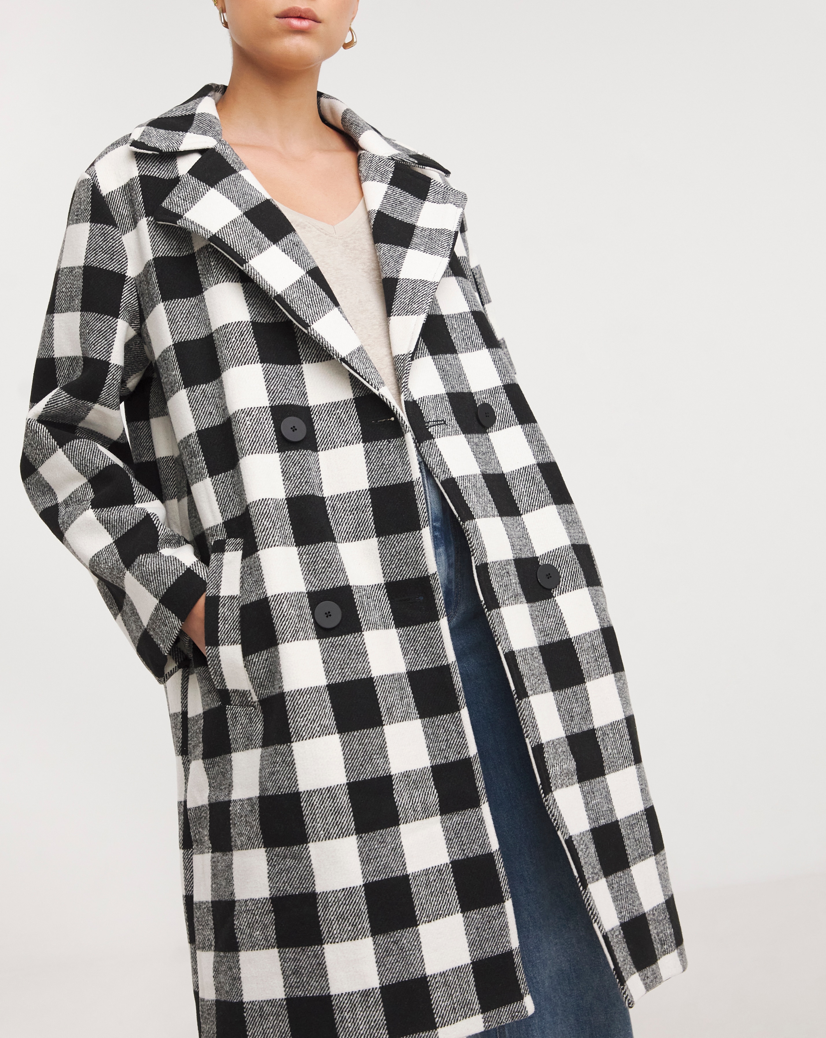 Mono Check Double Breasted Coat | JD Williams