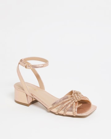 Elsie Metallic Diamante Low Block Heeled Sandals Ex Wide Fit