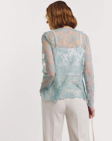 Blue Lace Frill Front Blouse