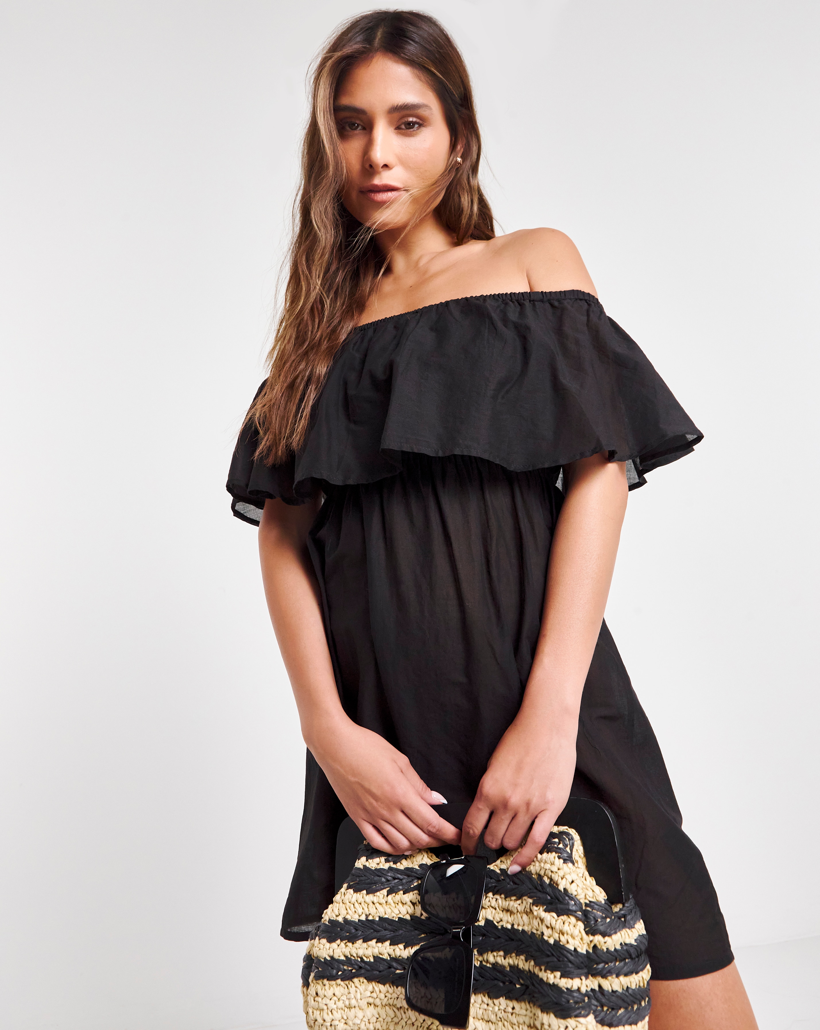 Value Black Cotton Bardot Beach Dress JD Williams