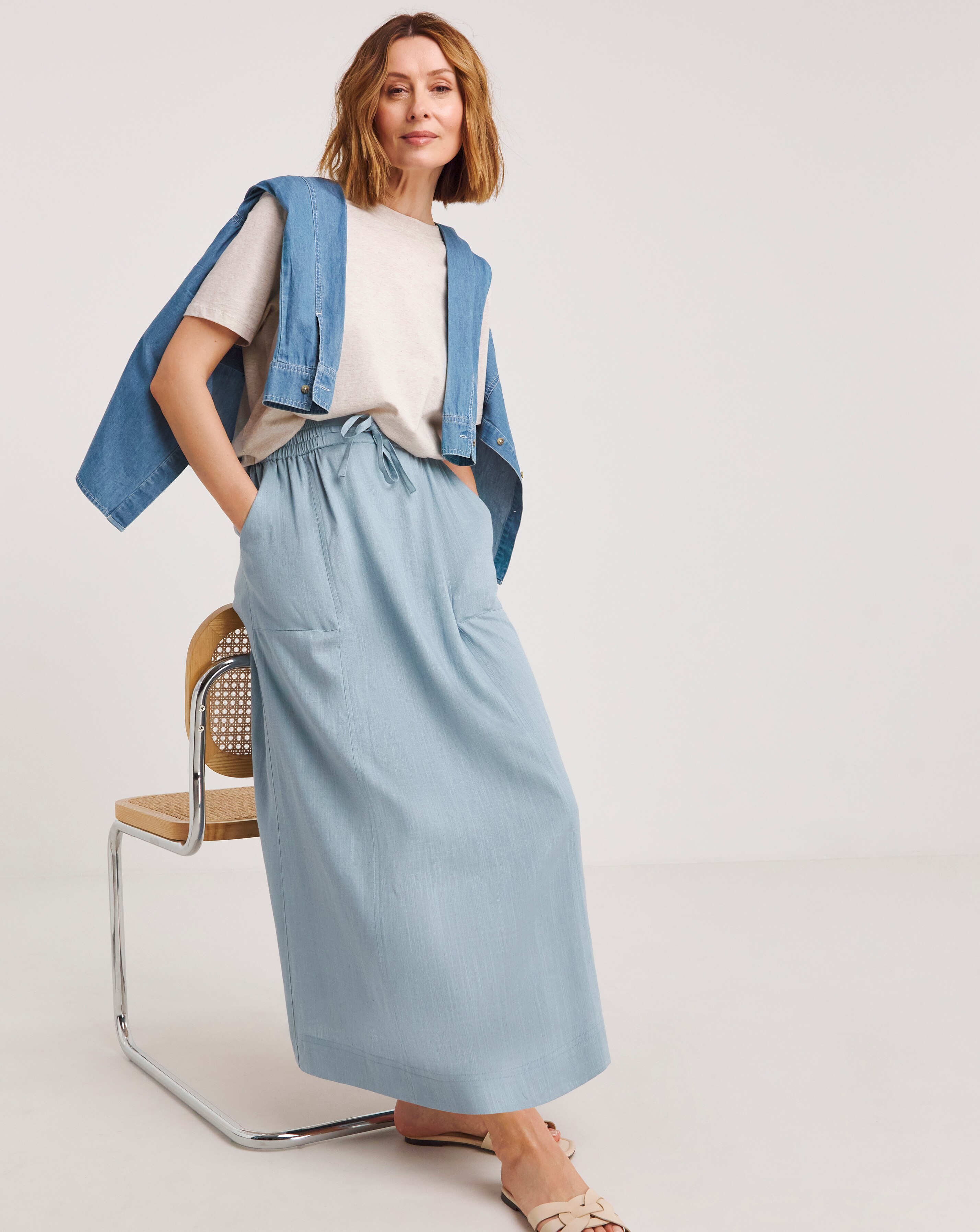 Denim Blue Linen Mix Maxi Skirt JD Williams