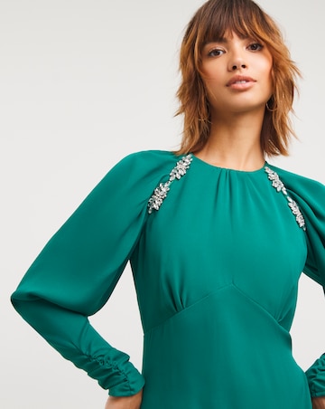 Joanna Hope Peacock Embellished Midi Dress