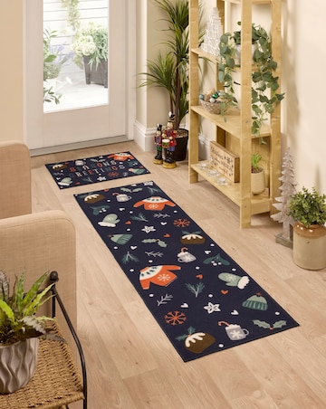 Seasons Greetings Washable Nylon Runner & Doormat Set