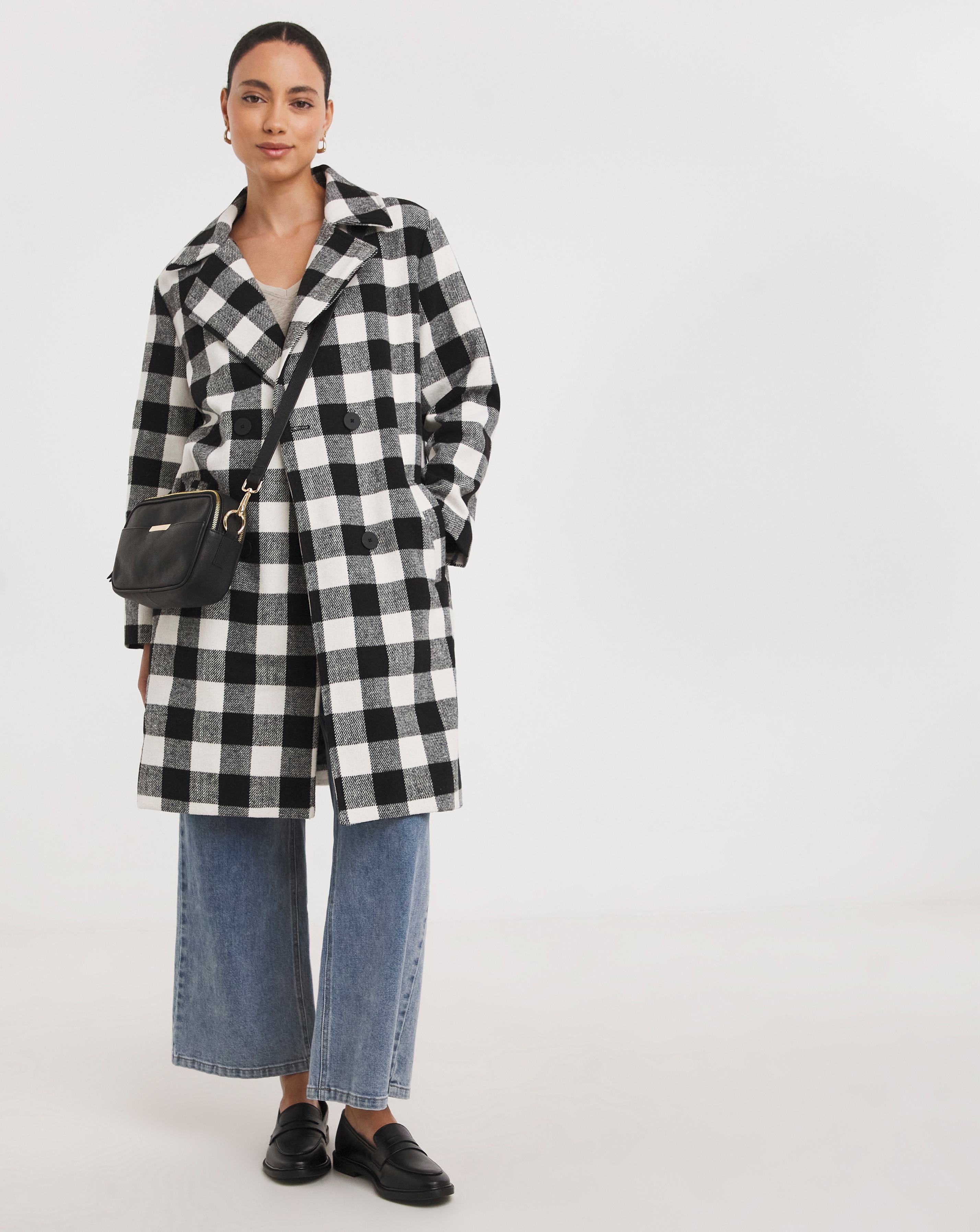 Mono Check Double Breasted Coat