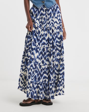 Blue Print Crinkle Tiered Maxi Skirt