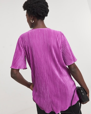 Purple V Neck Plisse Longline Top