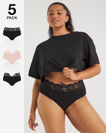 Pretty Secrets 5 Pack Lace Top Full Brief Knickers - Black/White/Blush